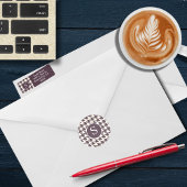 Modern Houndstooth Paarse Plum Monogram Ronde Sticker