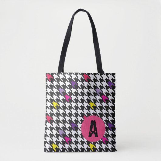 Modern Houndstooth Pattern Monogram Tote Bag (Voorkant)