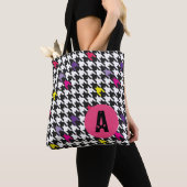 Modern Houndstooth Pattern Monogram Tote Bag (Dichtbij)