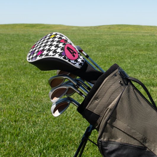 Modern Houndstooth Pattern Pink Paars Yellow Golfheadcover (Insitu)