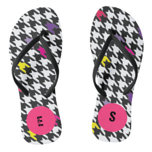 Modern Houndstooth Pattern Pink Paars Yellow Teenslippers