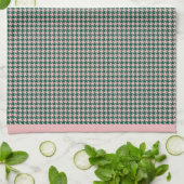 Modern Houndstooth Pattern Vakantie Groen & Roze Theedoek (Gevouwen)