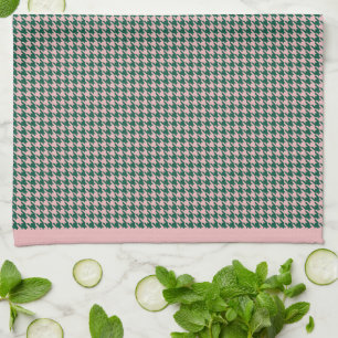 Modern Houndstooth Pattern Vakantie Groen & Roze Theedoek