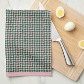 Modern Houndstooth Pattern Vakantie Groen & Roze Theedoek (Quarter Fold)