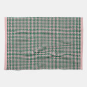 Modern Houndstooth Pattern Vakantie Groen & Roze Theedoek (Horizontaal)