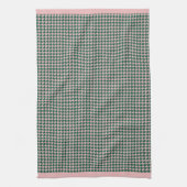 Modern Houndstooth Pattern Vakantie Groen & Roze Theedoek (Verticaal)