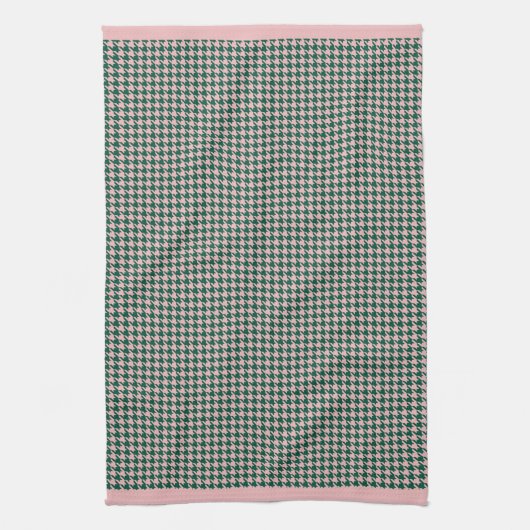 Modern Houndstooth Pattern Vakantie Groen & Roze Theedoek (Verticaal)