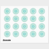 Modern Houndstooth Robin Blauw & Wit Monogram Ronde Sticker (Vel)