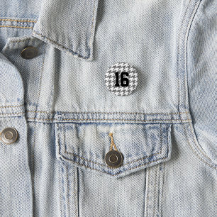 Modern Houndstooth Stippen Sport Team Speler NUMME Ronde Button 3,2 Cm