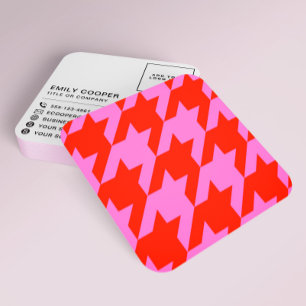 Modern Houndstooth Toevoegen Logo Neon Roze en Roo Vierkante Visitekaartje