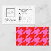 Modern Houndstooth Toevoegen Logo Neon Roze en Roo Visitekaartje (Voorkant / Achterkant)