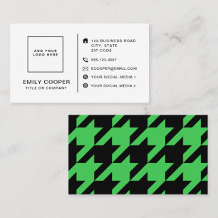 Modern Houndstooth Toevoegen Logo Zwart en Groen Visitekaartje