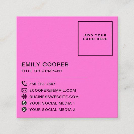 Modern Houndstooth Toevoegen Logo Zwart Wit Neon R Vierkante Visitekaartje (Voorkant)