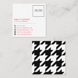 Modern Houndstooth Toevoegen Logo Zwart Wit Vierkante Visitekaartje