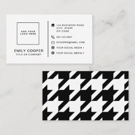 Modern Houndstooth Voeg Logo toe Zwart en Wit Visitekaartje