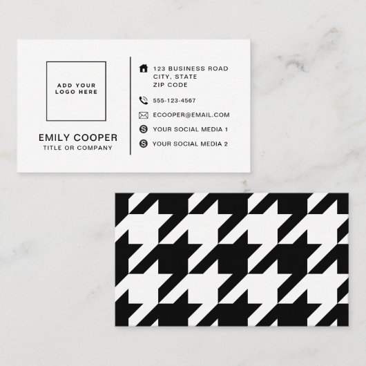 Modern Houndstooth Voeg Logo toe Zwart en Wit Visitekaartje (Voorkant / Achterkant)