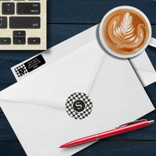 Modern Houndstooth zwart-wit monogram Ronde Sticker