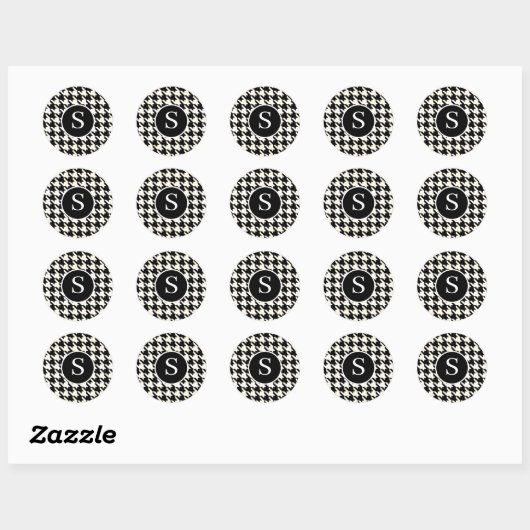 Modern Houndstooth zwart-wit monogram Ronde Sticker (Vel)