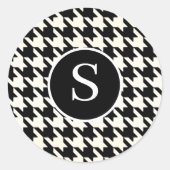 Modern Houndstooth zwart-wit monogram Ronde Sticker (Voorkant)