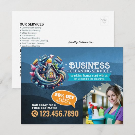 Modern House Cleaning Maid Service Housekeeping Briefkaart (Voorkant / Achterkant)