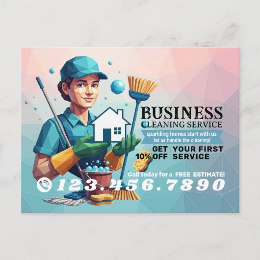 Modern House Cleaning Maid Service Housekeeping Briefkaart (Voorkant)