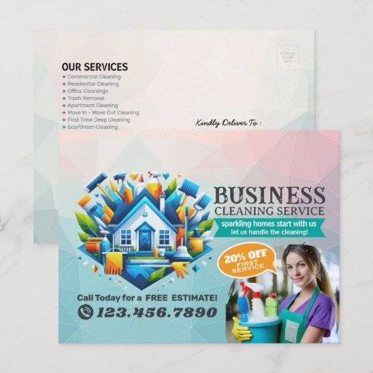 Modern House Cleaning Maid Service Housekeeping Briefkaart (Voorkant / Achterkant)