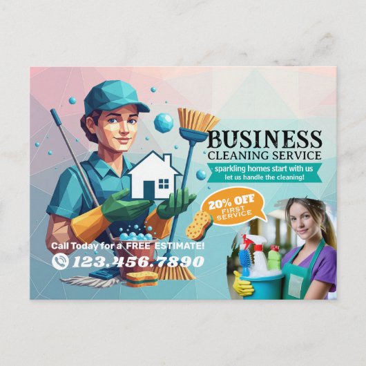 Modern House Cleaning Maid Service Housekeeping Briefkaart (Voorkant)