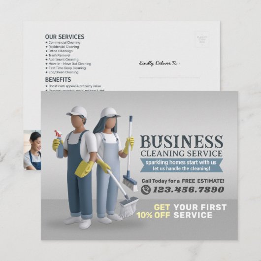 Modern House Cleaning Maid Service Housekeeping Briefkaart (Voorkant / Achterkant)