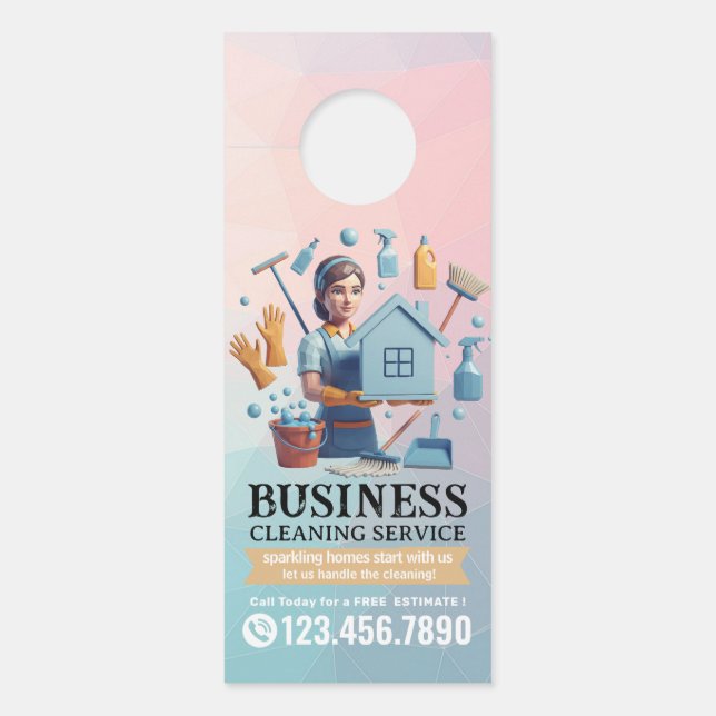 Modern House Cleaning Maid Service Housekeeping Deurhanger (Voorkant)