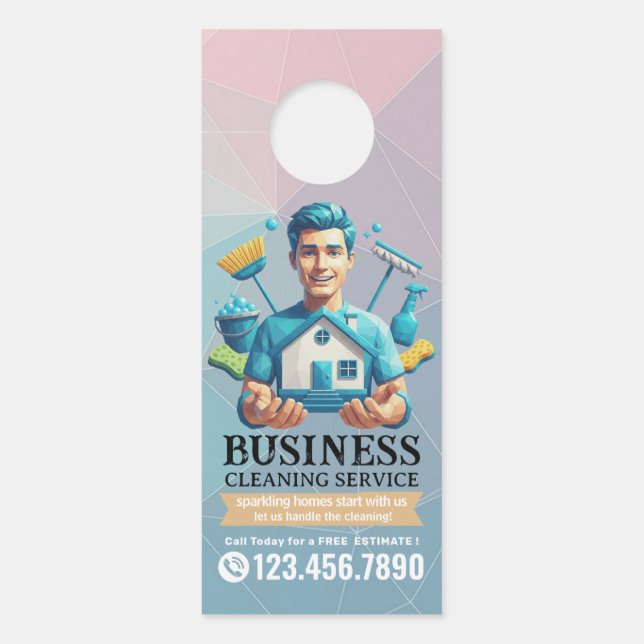Modern House Cleaning Maid Service Housekeeping Deurhanger (Voorkant)
