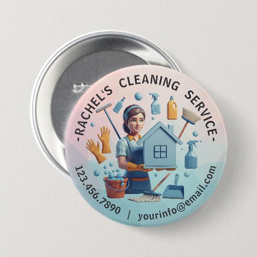 Modern House Cleaning Maid Service Housekeeping Ronde Button 7,6 Cm (Voorkant /achterkant)