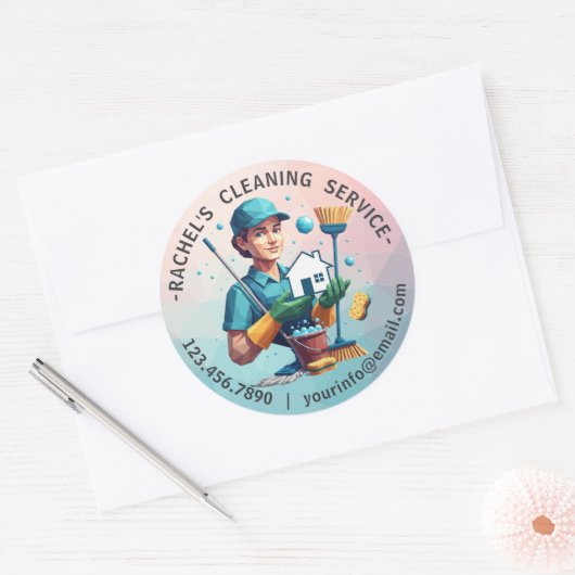 Modern House Cleaning Maid Service Housekeeping Ronde Sticker (Envelop)