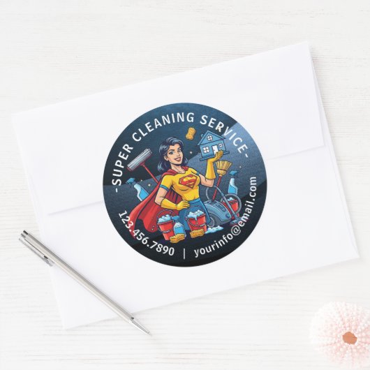 Modern House Cleaning Maid Service Housekeeping Ronde Sticker (Envelop)