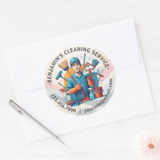 Modern House Cleaning Maid Service Housekeeping Ronde Sticker (Envelop)