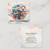 Modern House Cleaning Maid Service Housekeeping Vierkante Visitekaartje (Voorkant / Achterkant)