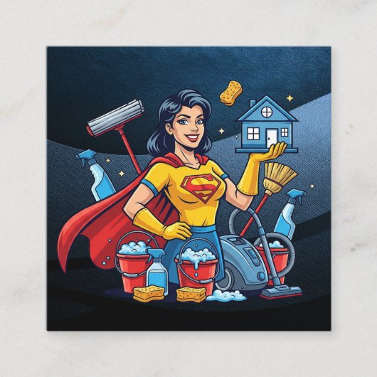 Modern House Cleaning Maid Service Housekeeping Vierkante Visitekaartje (Voorkant)