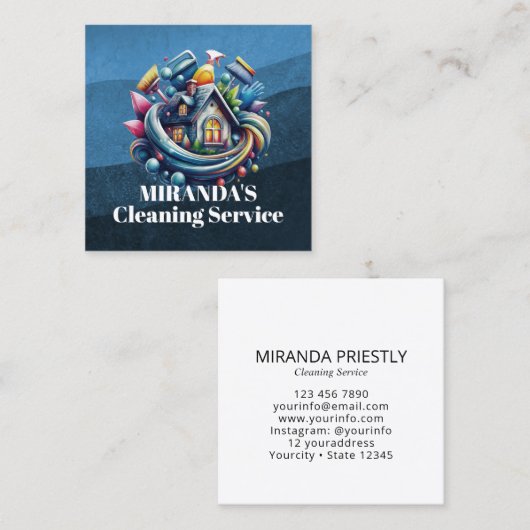 Modern House Cleaning Maid Service Housekeeping Vierkante Visitekaartje (Voorkant / Achterkant)