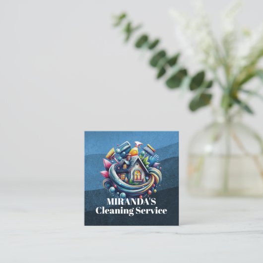 Modern House Cleaning Maid Service Housekeeping Vierkante Visitekaartje (Staand voorkant)