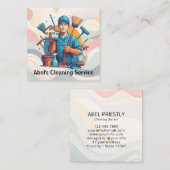 Modern House Cleaning Maid Service Housekeeping Vierkante Visitekaartje (Voorkant / Achterkant)