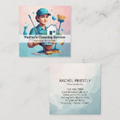 Modern House Cleaning Maid Service Housekeeping Vierkante Visitekaartje (Voorkant / Achterkant)
