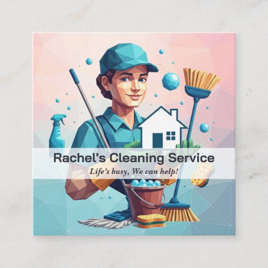 Modern House Cleaning Maid Service Housekeeping Vierkante Visitekaartje (Voorkant)