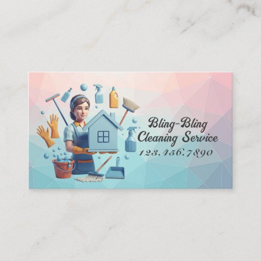 Modern House Cleaning Maid Service Housekeeping Visitekaartje (Voorkant)