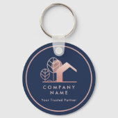 Modern House Logo Navy Blue Roos Gold Qr-code Sleutelhanger (Voorkant)