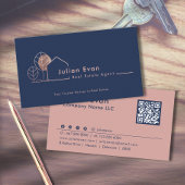 Modern House Logo Navy Blue Roos Gold Realtor Visitekaartje