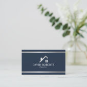 Modern House Logo Real Estate Realtor Navy Silver Visitekaartje (Staand voorkant)