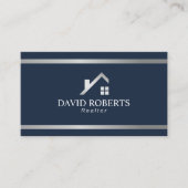 Modern House Logo Real Estate Realtor Navy Silver Visitekaartje (Voorkant)