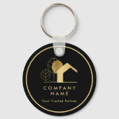 Modern House Logo Zwart en Goud Qr-code Sleutelhanger (Voorkant)