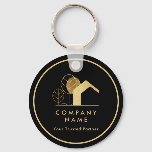 Modern House Logo Zwart en Goud Qr-code Sleutelhanger (Voorkant)