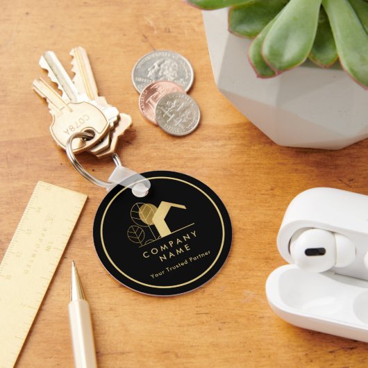 Modern House Logo Zwart en Goud Qr-code Sleutelhanger (Bureau)