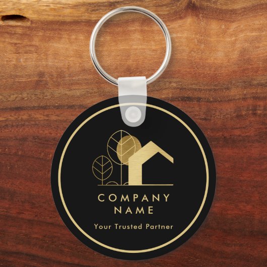 Modern House Logo Zwart en Goud Qr-code Sleutelhanger (Voorkant)